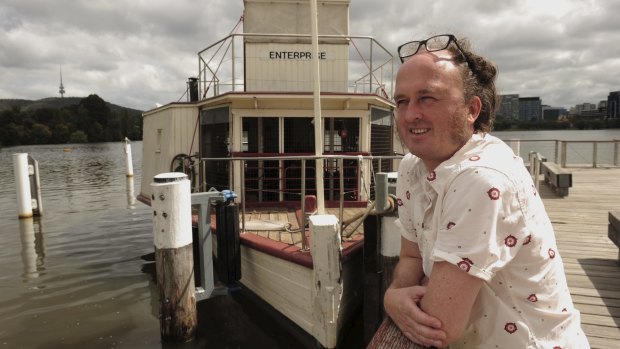 Artist in residence at the National Museum of Australia, Vic
McEwan of Naranderra NSW, in front of the paddle steamer Enterprise.
