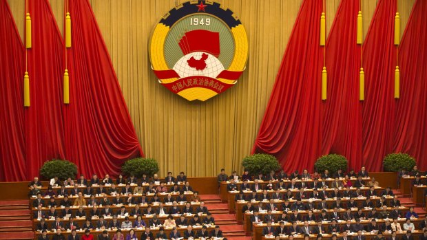 Delegates listen to a speech during the opening session of the Chinese People's Political Consultative Conference in Beijing's Great Hall of the People on Thursday, ahead of the National People's Congress this weekend.