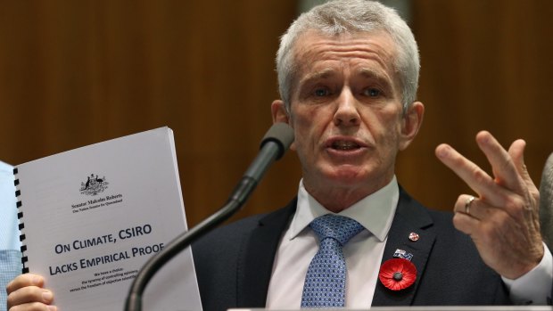 Senator Malcolm Roberts during a recent press conference, attacking CSIRO.