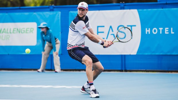 Andreas Seppi in action against Victor Estrella Burgos in the Canberra Challenger semi-final on Friday.