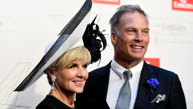Foreign Minister Julie Bishop and ''boyfriend'' David Panton in the Emirates marquee on Derby Day.