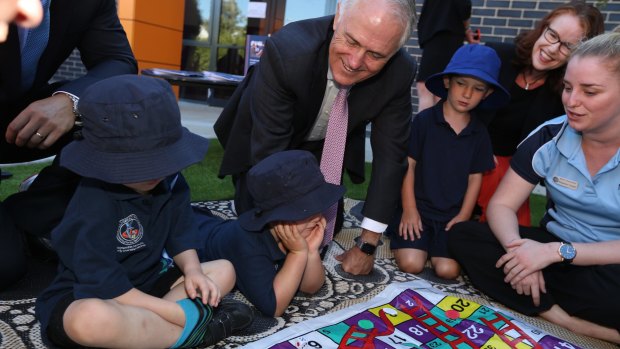 Prime Minister Malcolm Turnbull and Minister Christopher Pyne visited Mother Teresa Early Learning Centre in Canberra on Monday.