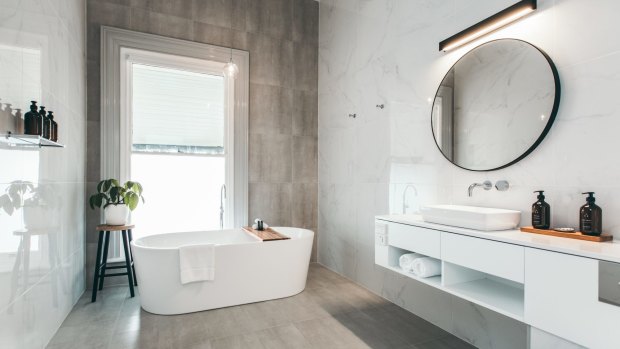 Not all is historic:A modern bathroom at Maylands Lodge.