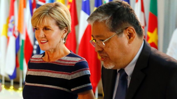 Foreign Minister Julie Bishop with acting Philippine Foreign Affairs Secretary Enrique Manalo in Manila last Thursday.