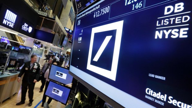 Deutsche Bank shares closed down 6.7 per cent at a record low of $US11.48 in New York. The bank's market value has fallen 63 per cent in less than a year. 