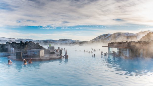 The Blue Lagoon, one of Iceland's famous  geothermally heated pools. 