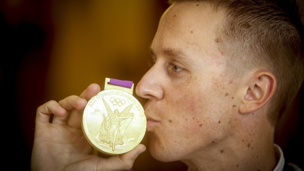 Jared Tallent with his gold medal on Friday.