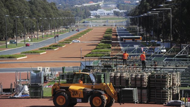 Preparations for 2016's Anzac Day are well underway in Canberra. Grandstands are being erected on the parade ground in front of the Australian War Memorial.