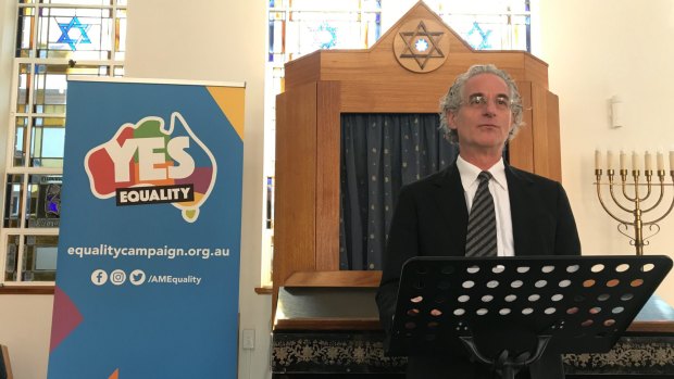 Senior Rabbi Jeffrey Kamins speaks at Emanuel Synagogue in eastern Sydney on  Monday.