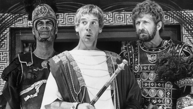 Filming 'The Life of Brian', (from left) John Cleese, Michael Palin and Graham Chapman 