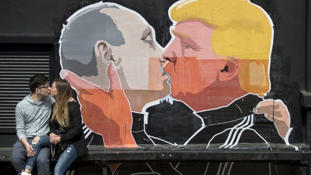 Election-era street art in Lithuania purports to show the extent of the special relationship between Vladimir Putin and Donald Trump.