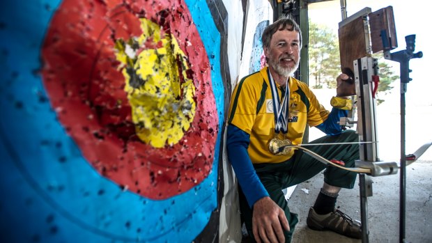 58-year-old Stuart Atkins won all four gold medals, as well as as silver and a bronze, on offer at the World Crossbow Shooting Championships. Photo by Karleen Minney.