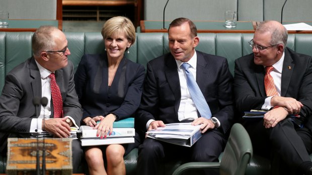 Malcolm Turnbull, Julie Bishop, Tony Abbott and Scott Morrison during happier times.