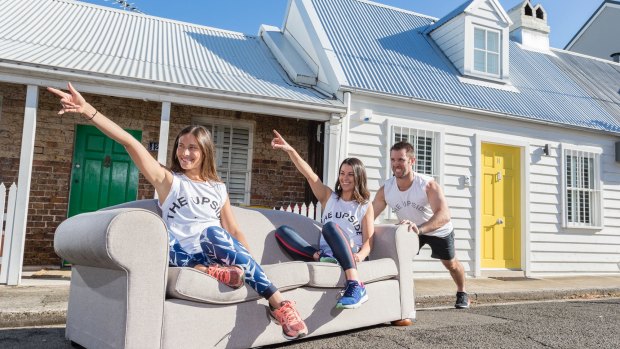 Ben Lucas is running a Sofa2Surf program to get people off the couch and into exercise, with participants Kate Gaffey and Brittany Bennett.