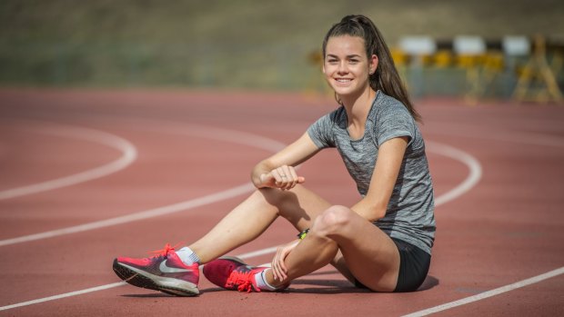 Canberra runner Keely Small, 16, on the AIS athletics track.