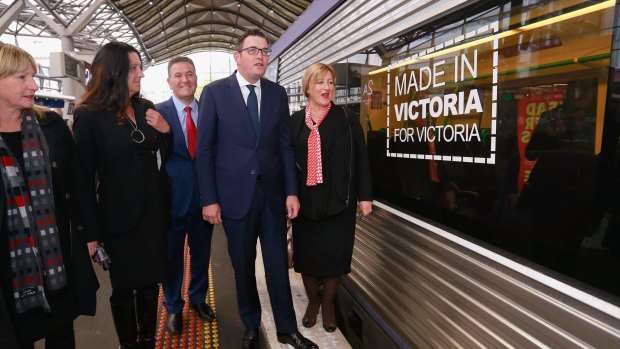 Premier Daniel Andrews and Transport minister Jacinta Allan at Southern Cross station on Tuesday.