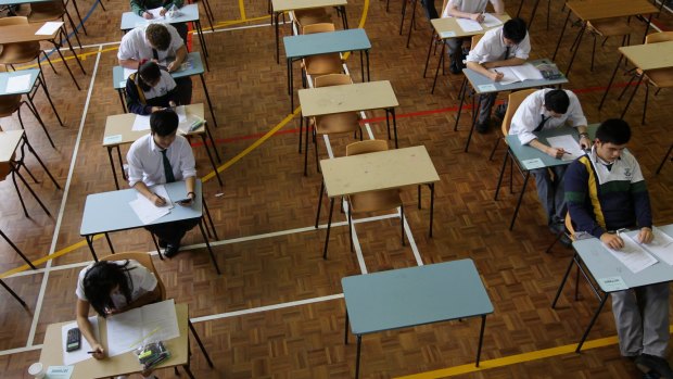 Business Studies and Classical Greek students from Killara High School sit for their first HSC exam. 