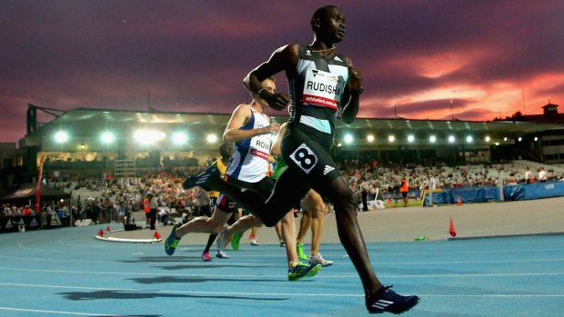 Kenyan champion David Rudisha sprints to the line in the men's 800 metres on Saturday night.