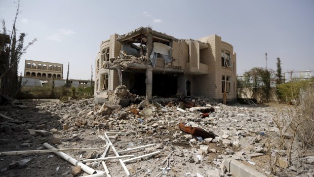 Houses were destroyed in Saudi-led air strikes in Sanaa on Friday.