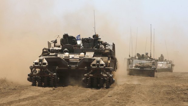 Israeli soldiers take part in a military exercise in Golan Heights on Wednesday.
