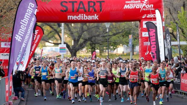 Fast starters: The Melbourne Marathon gets underway.