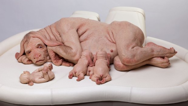 <i>The Young Family</I>, 2002,  by Patricia Piccinini, explores biotechnology as well as maternal love.