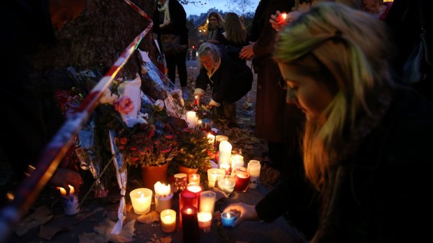 A makeshift memorial near the Bataclan concert hall in Paris.