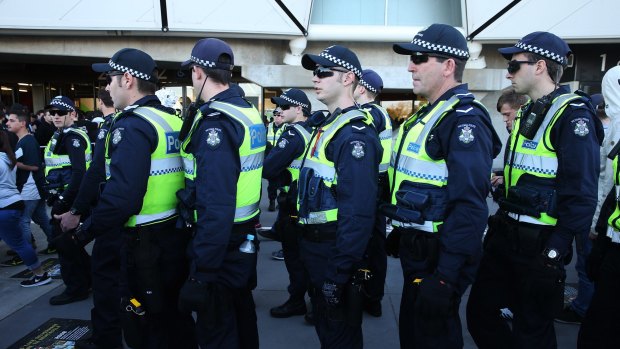 The heavy police presence at the A-League grand final.