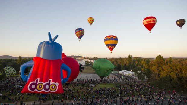 The Canberra balloon spectacular lifts off from Reconciliation Place in Canberra.