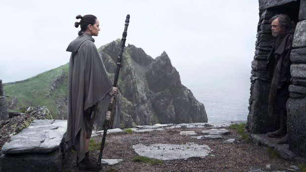 Star Wars: The Last Jedi starring (L to R) Rey (Daisy Ridley) and Luke Skywalker (Mark Hamill).