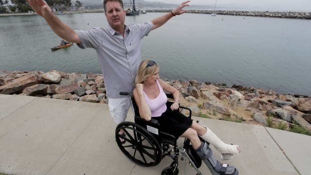 Dirk Frickman describes how a dolphin leaped into his boat in Southern California, breaking both of his wife Chrissie's ankles.