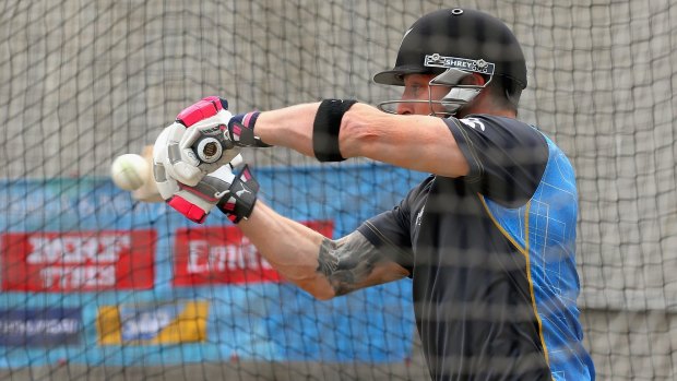 Brendon McCullum bats during a nets session at the MCG on Friday.