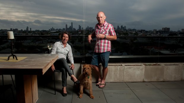 Wendy and Peter Sharpe, with their dog Olive, live in the historic Studio Nine penthouse in Richmond - which boasts a killer view.