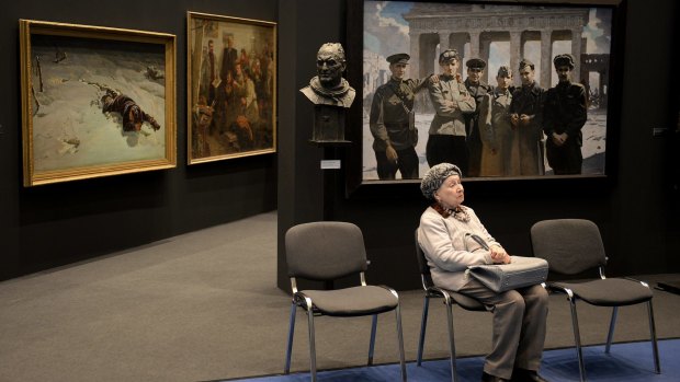 An exhibition displaying work from the M.B. Grekov studio of military artists in Moscow. 