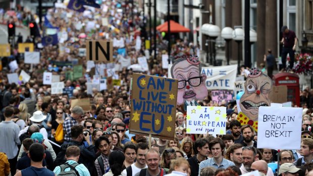 Tens of thousands of people march through central London in a 'March For Europe'.