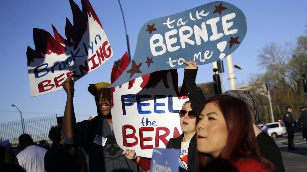 Sanders supporters outside the debate venue. 