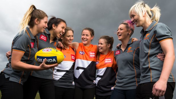GWS Giants recruits Maddy Collier, Rebecca Beeson, Ashleigh Guest, Nicola Barr, Stephanie Walker, Kristy De Pellegrini and Renee Tomkins are looking forward to the start of the women's AFL season.