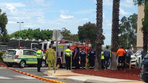 Aftermath: The scene outside the Russell Street side of the Galleria Shopping Centre in Morley after the explosion.

