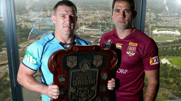 Rival skippers: Paul Gallen and Cameron Smith on Tuesday.