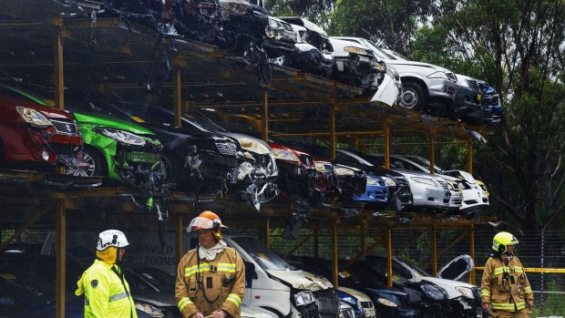 Firefighters are yet to determine the cause of the blaze at the Pickles Auctions car yard.