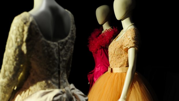 The wedding gown and bridesmaid dresses at the National Film and Sound archive of Australia.