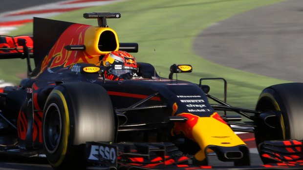 Max Verstappen drives the new Red Bull car on day two of Formula One winter testing at Circuit de Catalunya.