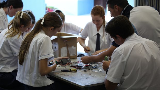 Sheldon College students created art from old mobile phones to highlight the importance of recycling.