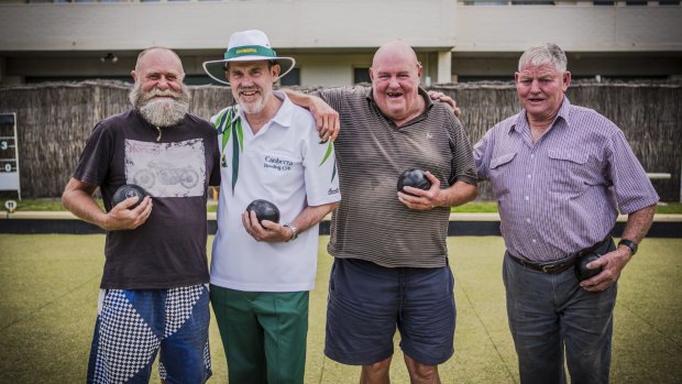Canberra Bowling Club members (from left) Allan Morgan, president David Kimber, Greg Pickup and Mike O'Brien enjoy a laugh on the green.