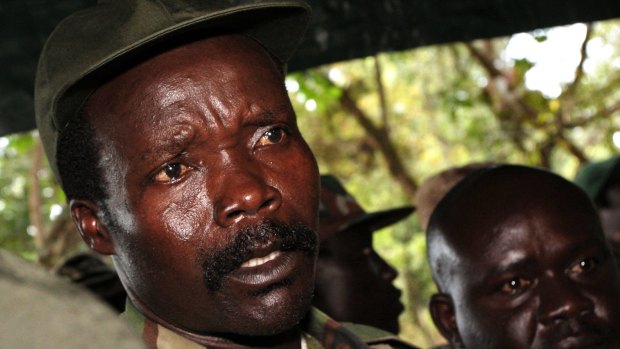 Leader of the Lord's Resistance Army, Joseph Kony, answers journalists' questions in 2006.