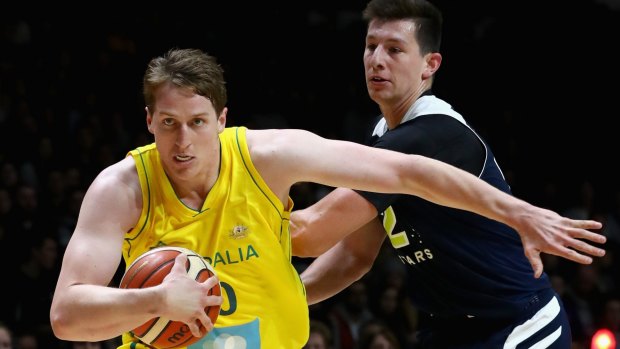 Cameron Bairstow, in action for the Boomers, is still being troubled by a shoulder injury suffered in Rio.