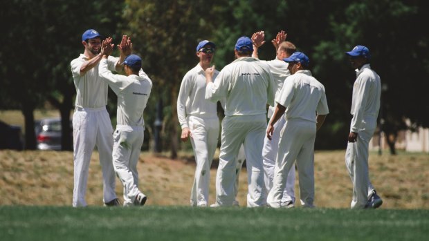 North Canberra-Gungahlin celebrate a Weston Creek Molonglo wicket.