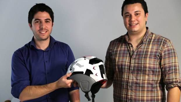George Constantinos and Alfred Boyadgis, co-founders of Forcite Helmet Systems, with the Alpine helmet.