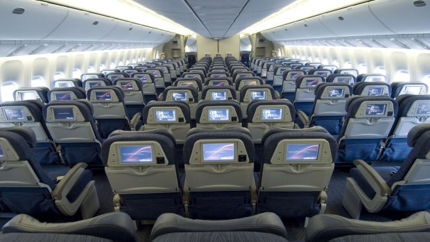 Economy class in an Air Canada Boeing 787-8 Dreamliner.