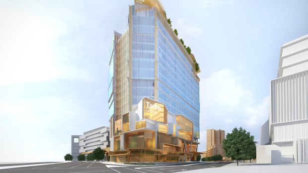 An artist's impression of the planned $100 million Tatts headquarters in Newstead.